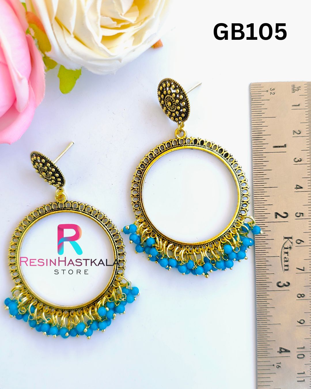 Golden Round Earring Bezel/Jumkha With Small Beads (GB105)