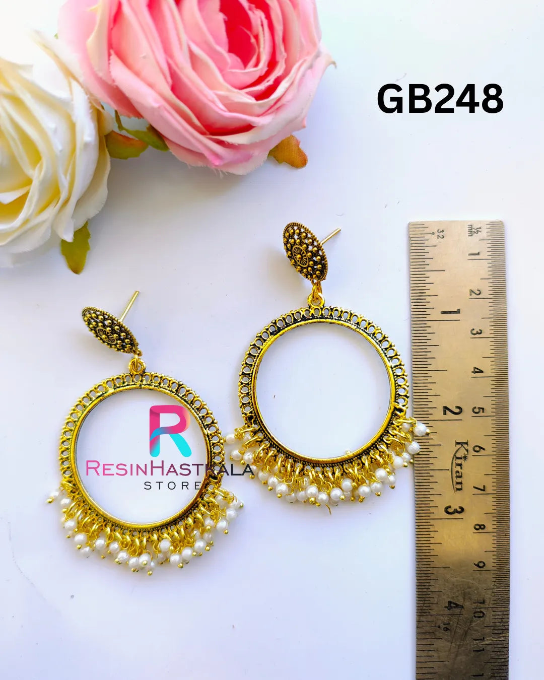 Golden Round Earring Bezel/Jumkha With Small Beads (GB248)
