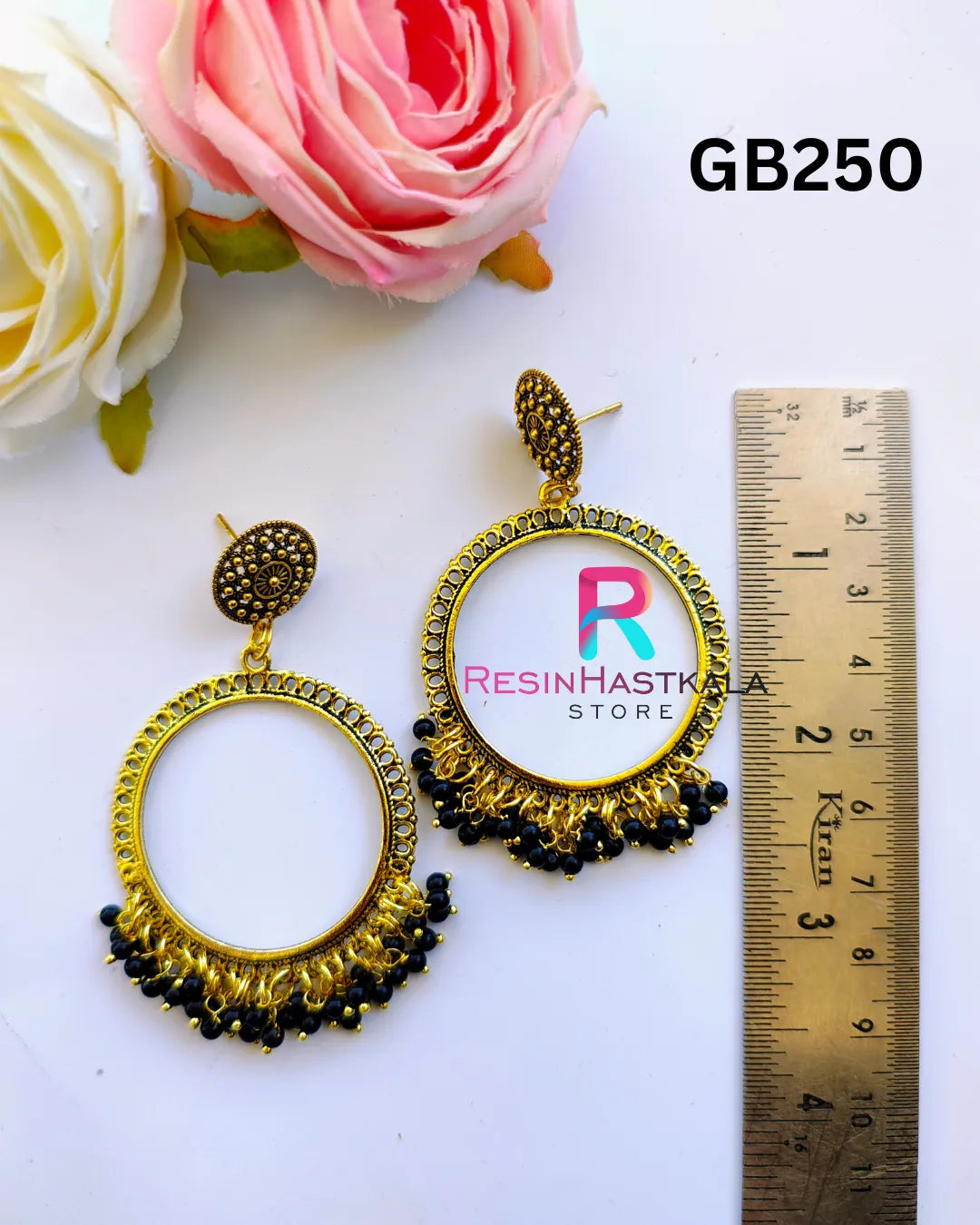 Golden Round Earring Bezel/Jumkha With Small Beads (GB250)