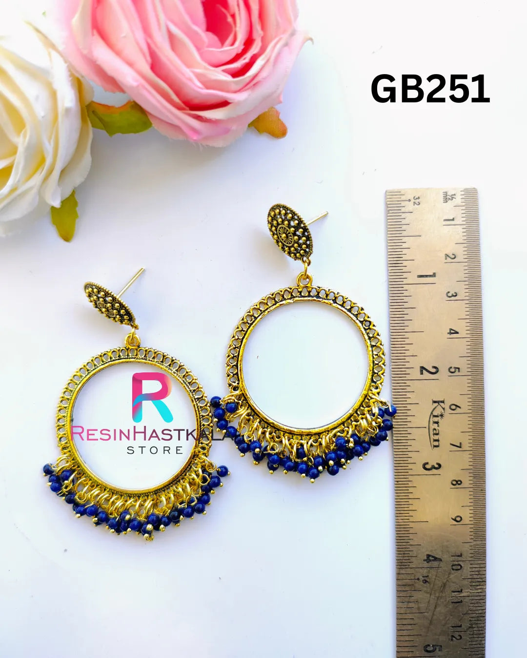 Golden Round Earring Bezel/Jumkha With Small Beads (GB251)