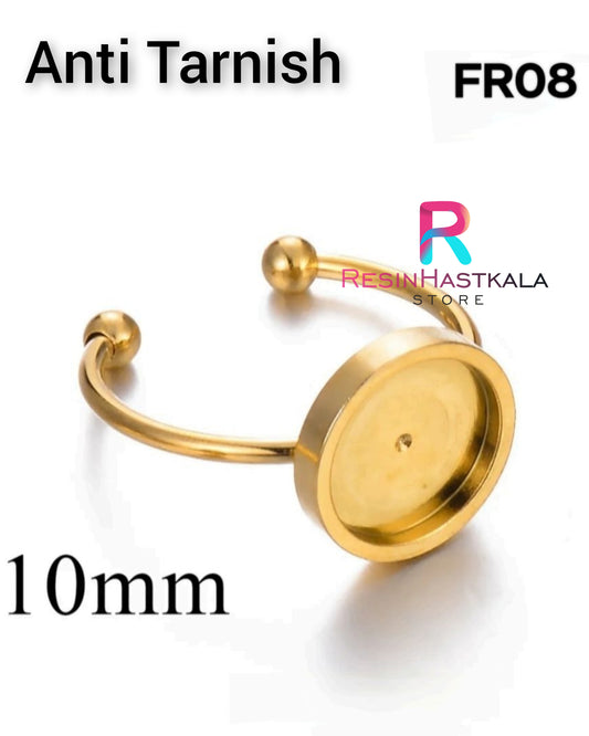 Golden Round Finger Ring Bezel (10 MM) (Anti Tarnish)