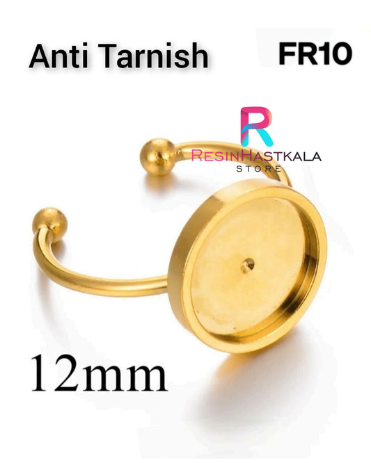Golden Round Finger Ring Bezel (12 MM) (Anti Tarnish)