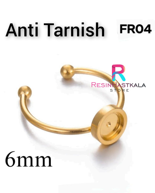 Golden Round Finger Ring Bezel (6 MM) (Anti Tarnish) (FR04)