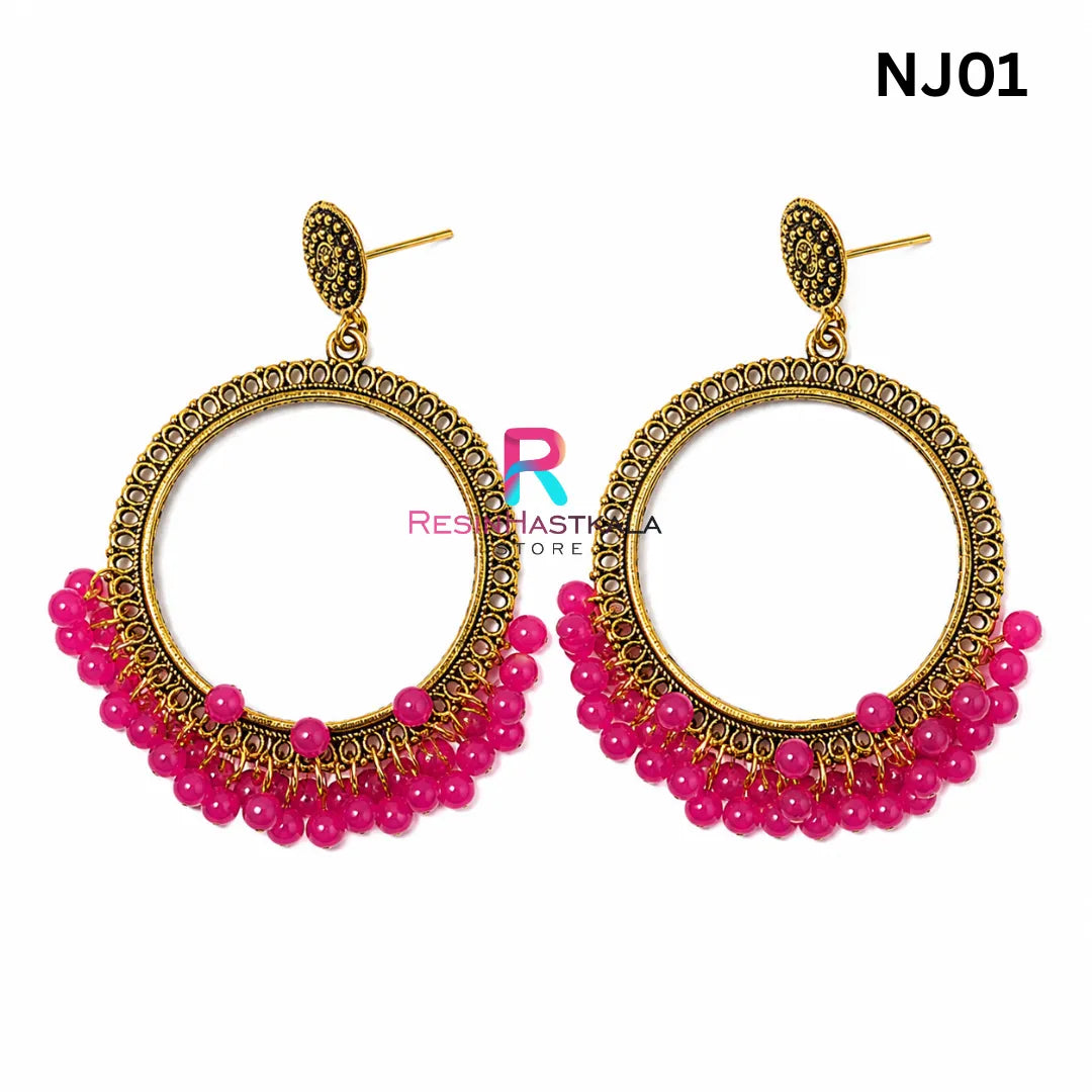 Golden Round Jumkha / Earring Bezel with Small Beads (NJ01)