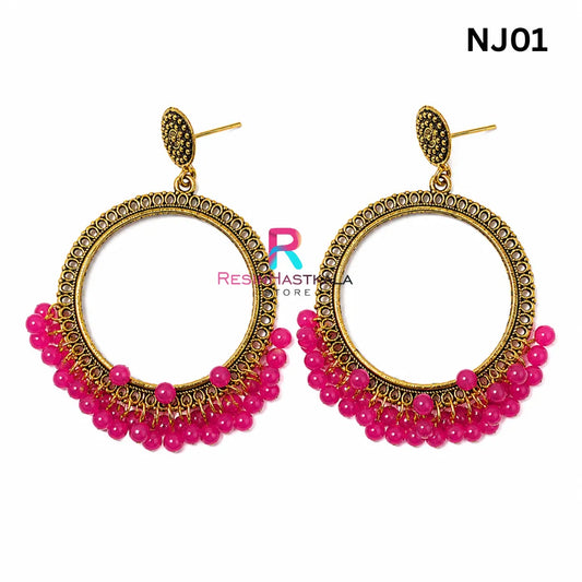Golden Round Jumkha / Earring Bezel with Small Beads (NJ01)