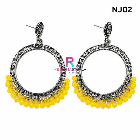 Silver Round Jumkha / Earring Bezel with Small Beads (NJ02)