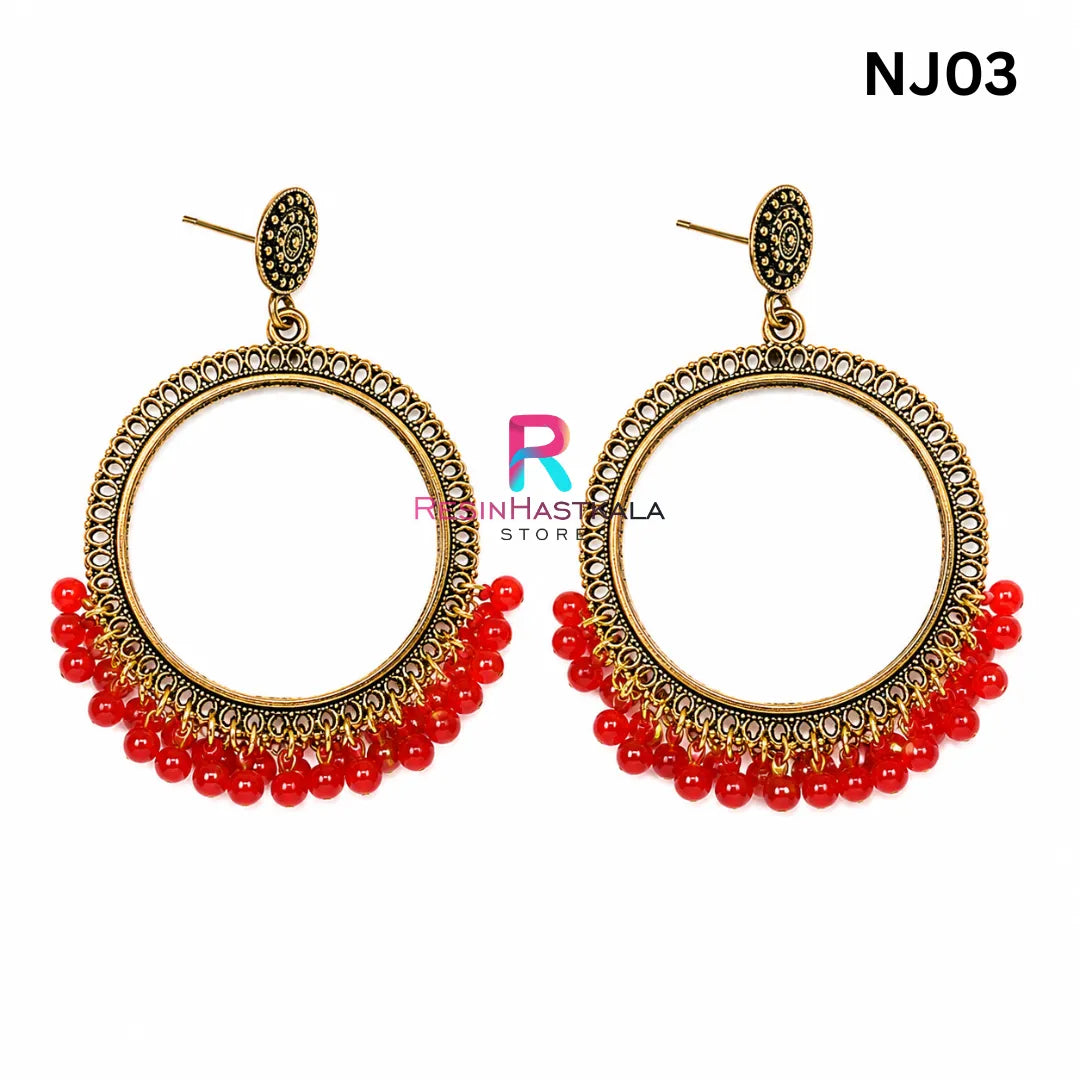Golden Round Jumkha / Earring Bezel with Small Beads (NJ03)