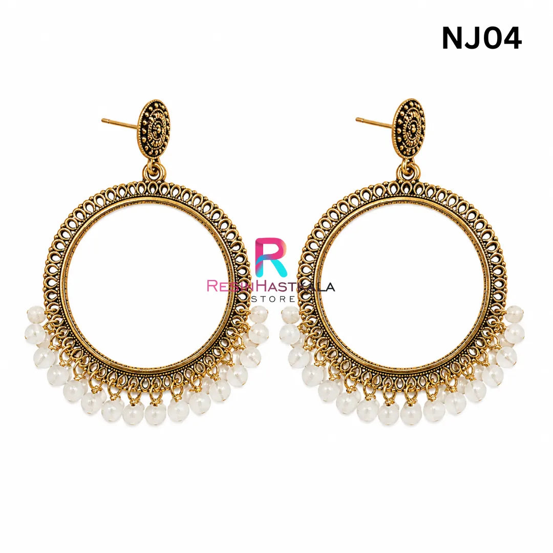 Golden Round Jumkha / Earring Bezel with Small Beads (NJ04)