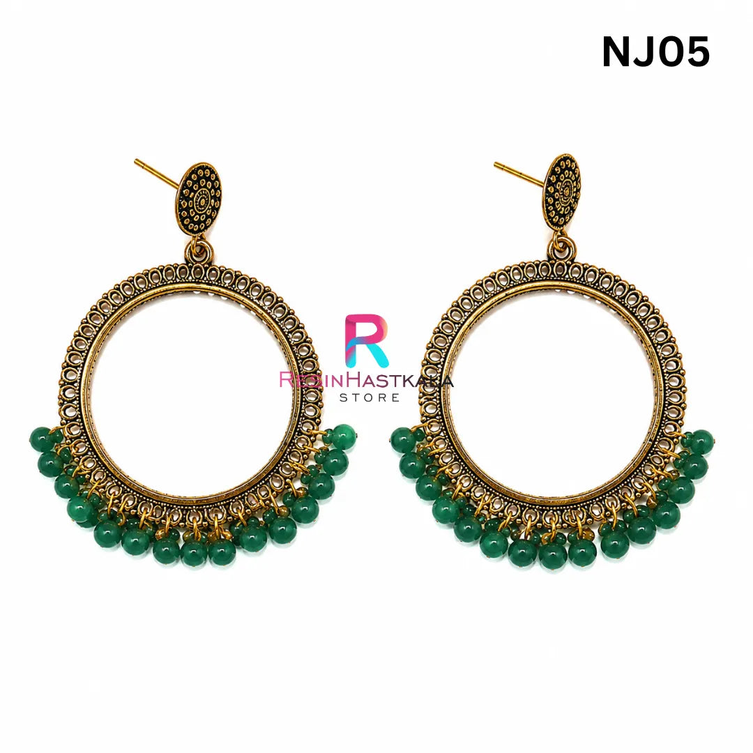 Golden Round Jumkha / Earring Bezel with Small Beads (NJ05)