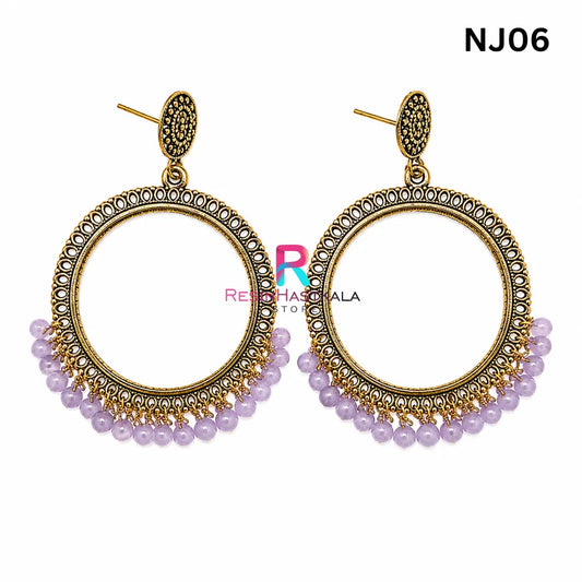 Golden Round Jumkha / Earring Bezel with Small Beads (NJ06)