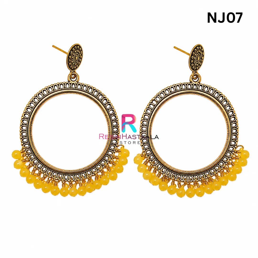 Golden Round Jumkha / Earring Bezel with Small Beads (NJ07)