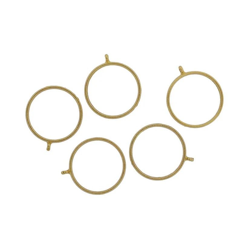 Golden Round Pendant Bezel Set (5 Pieces) (BZ187) – 32 × 26.9 mm