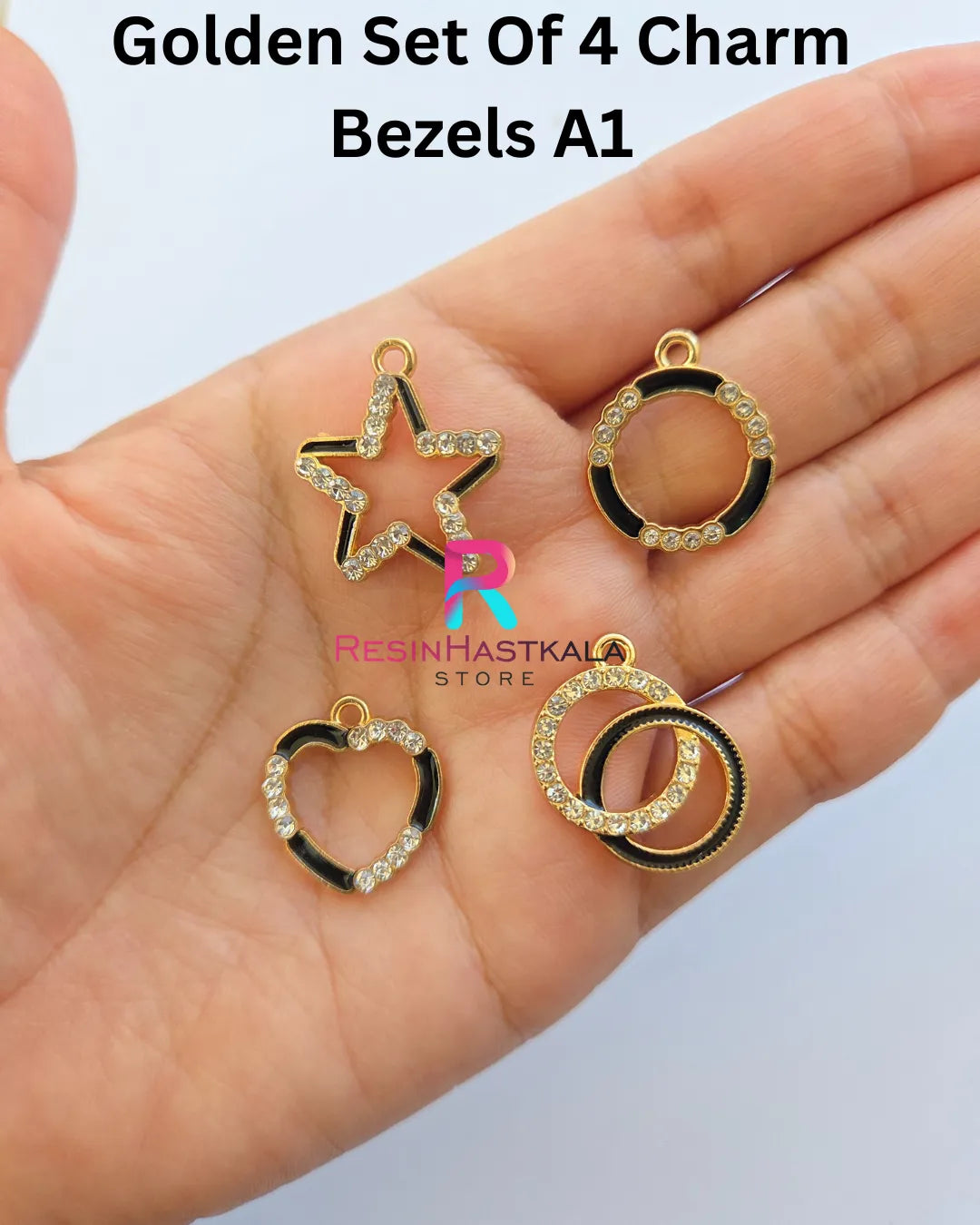 Golden Set Of 4 Charm Bezels A1
