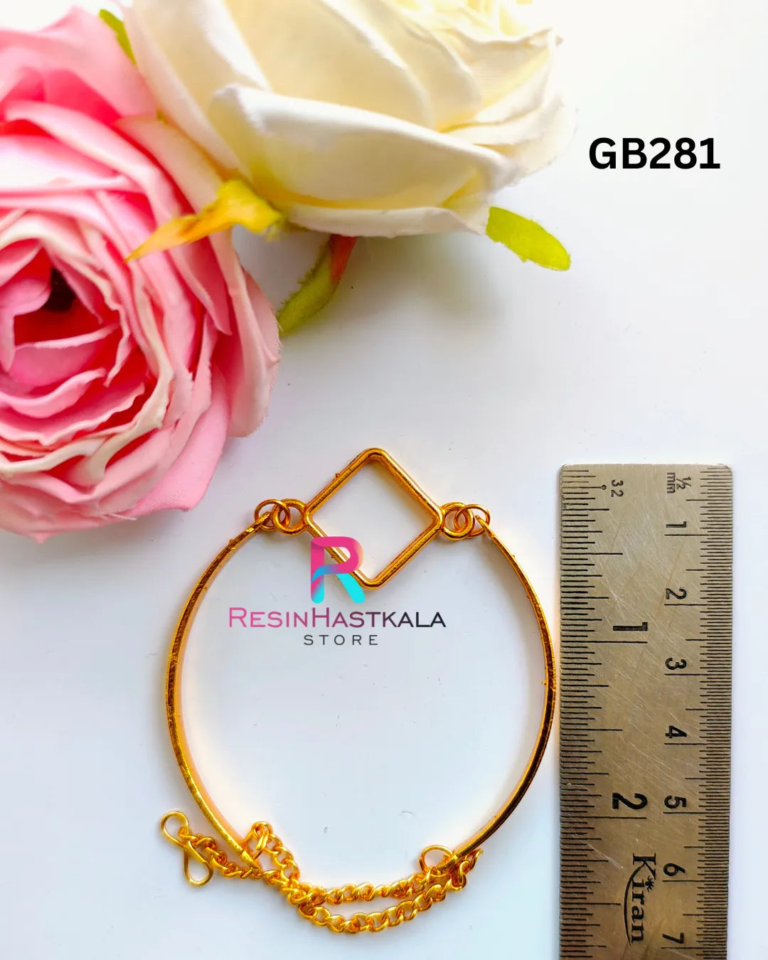 Golden Square Bracelet Bezel / Base (GB281) (Indian Quality)