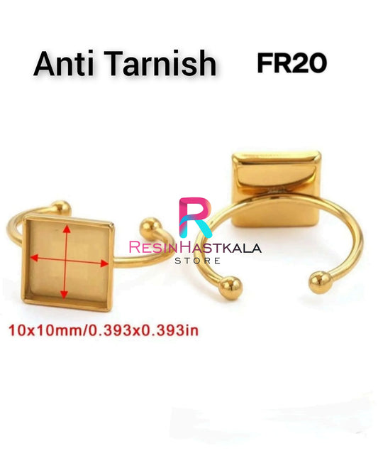 Golden Square Finger Ring Bezel (10*10 MM) (Anti Tarnish)