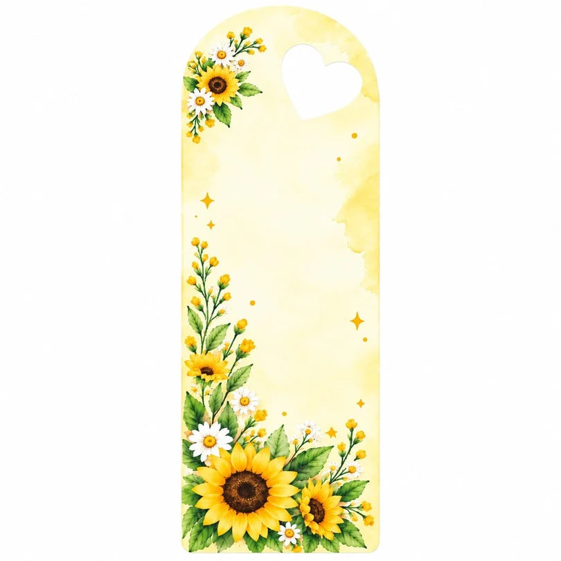 Golden Sunflower & Daisy Garden Printed Flower Card with Heart Cutout – 30 × 11 cm Approx.