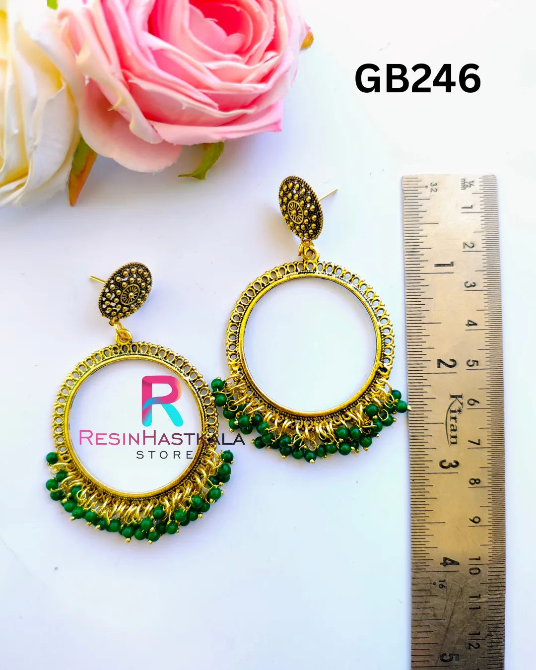 Golden Round Earring Bezel/Jumkha With Small Beads (GB246)