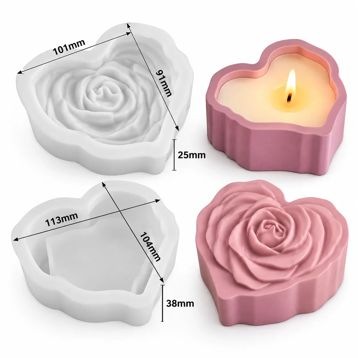3D Rose Flower Mould Set for Candle Making, Resin & Concrete Art
