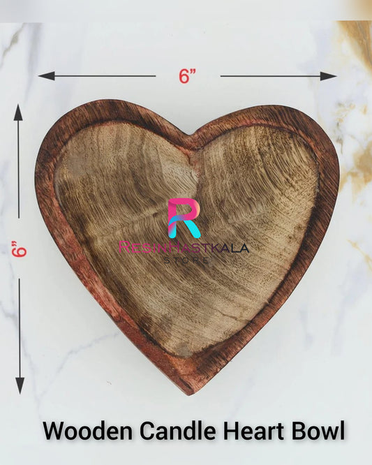 Heart Wooden Candle Bowl (6 X 6 Inch)