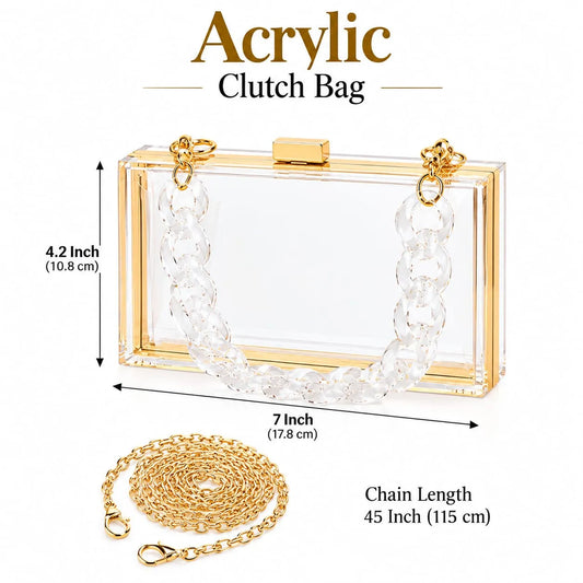 Imported Quality Acrylic Clutch Bag with Transparent Acrylic Chain & Golden Chain for Resin Art