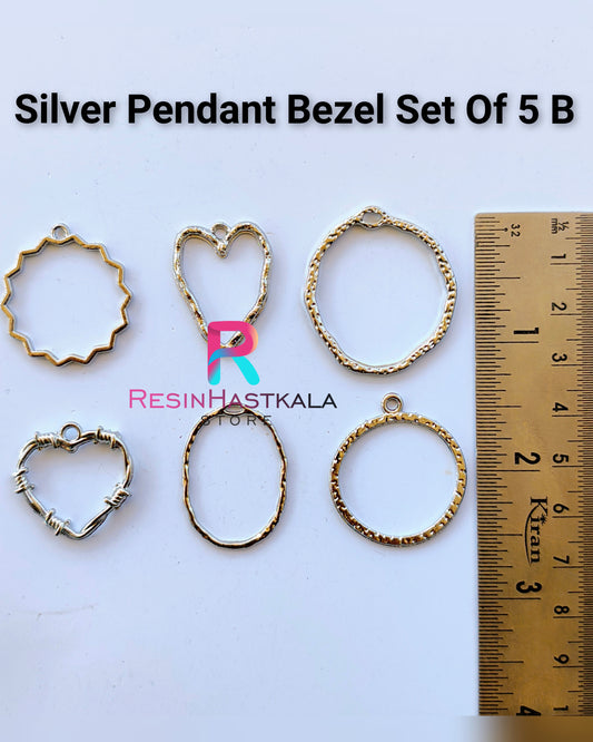 Silver Pendant Bezel Set Of 5 B