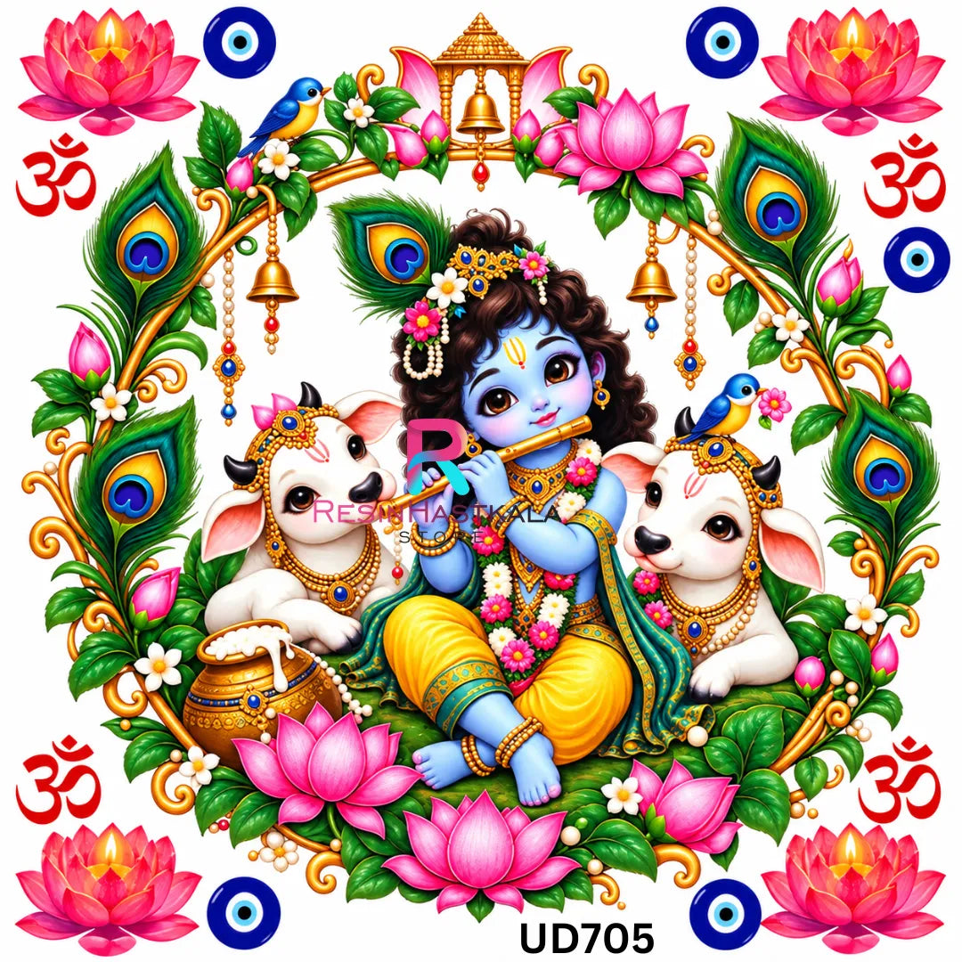 Krishnaji UV DTF Sticker for Round Mould / Thali Pooja Diwali | UD705
