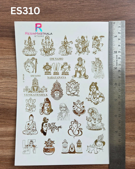 Mantra & God Bhagwan Golden Embossed Sticker – A5 Size (ES310)