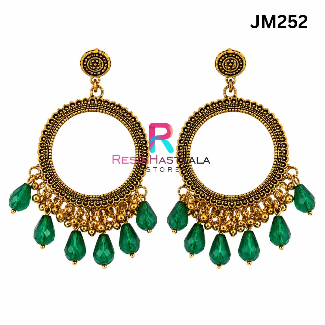 Mini Round Golden Bezel / Jhumka Bezel with Beads (JM252)