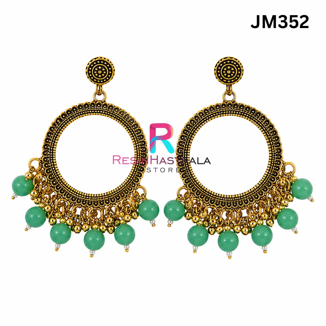 Mini Round Golden Bezel / Jhumka Bezel with Beads (JM352)