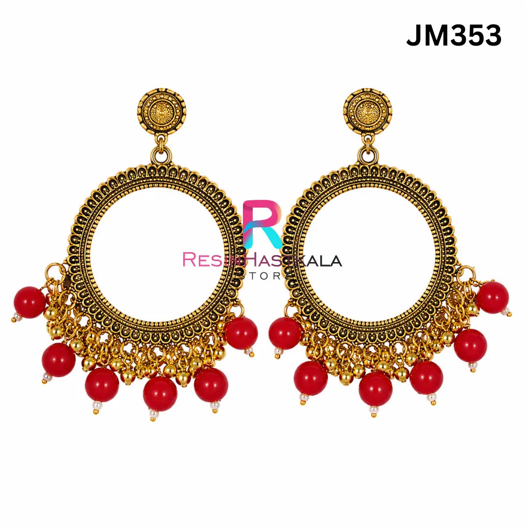 Mini Round Golden Bezel / Jhumka Bezel with Beads (JM353)