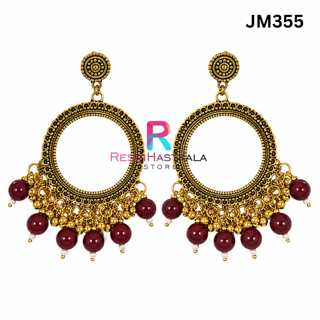 Mini Round Golden Bezel / Jhumka Bezel with Beads (JM355)