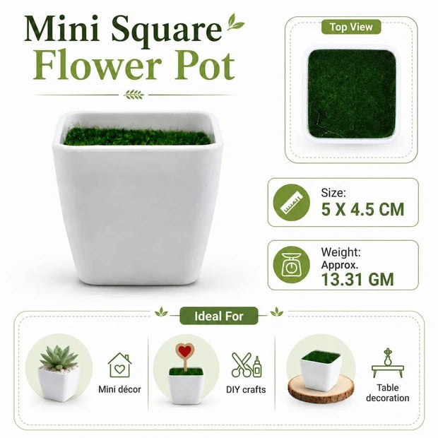 Mini Square Flower Pot with Artificial Grass – 5 × 4.5 CM