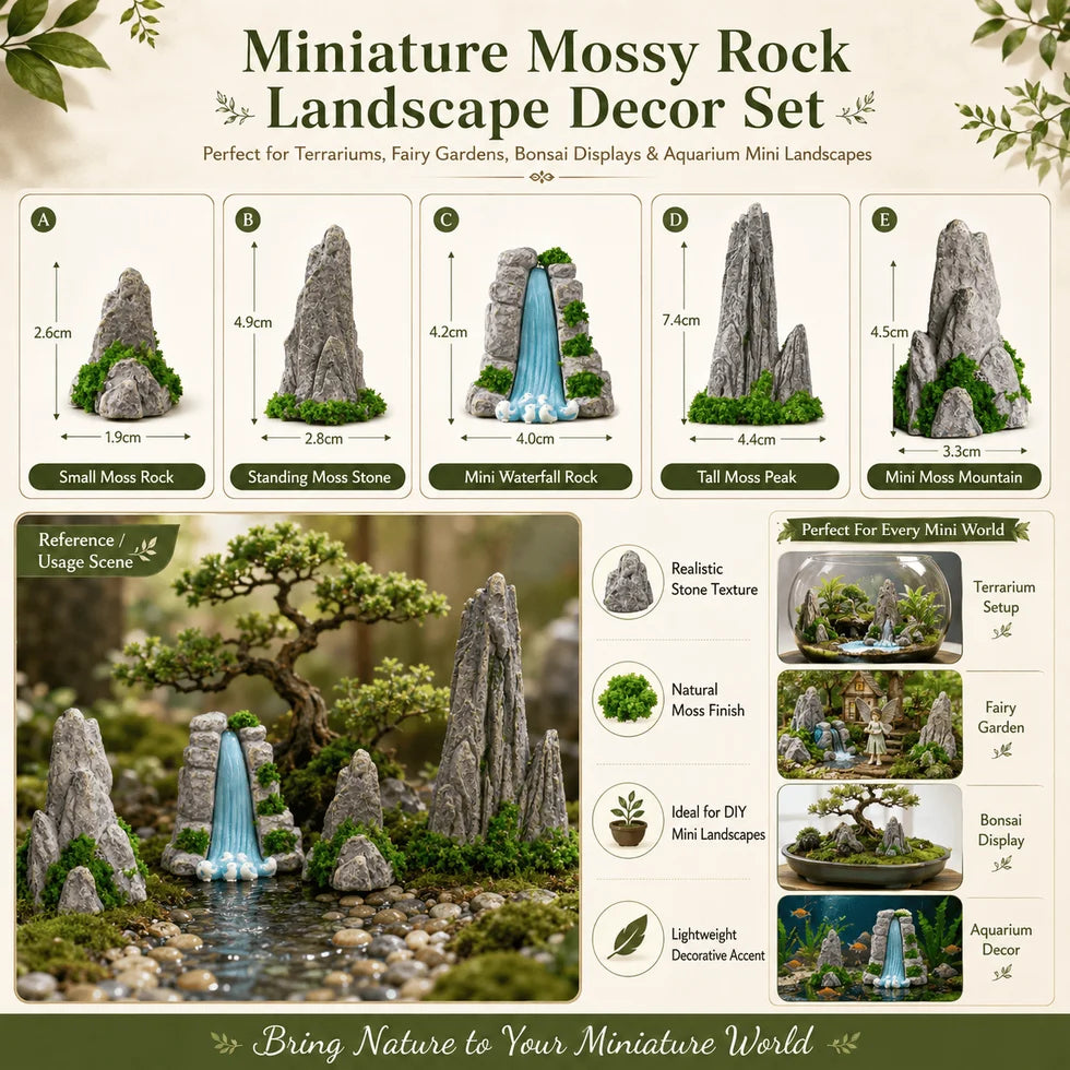 Mossy Rock Landscape Decor Set – Miniature Set of 5 Pcs