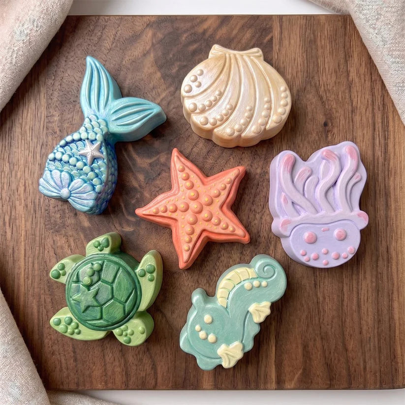 Ocean Animals Silicone Mould (Turtle, Seahorse, Octopus, Shell & Mermaid) for Resin, Soap, Chocolate & Cake
