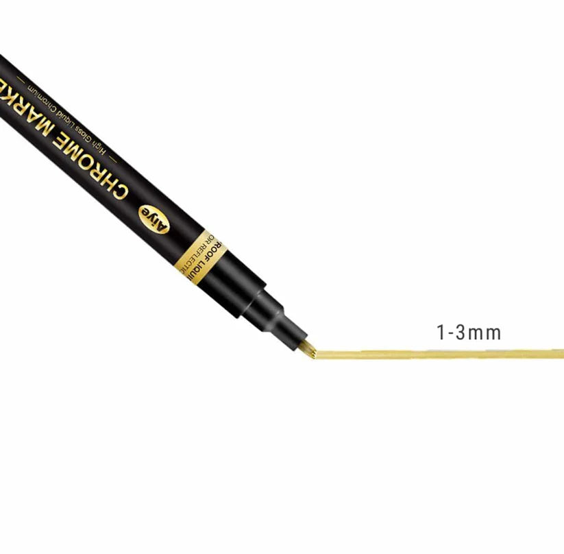 Gold Premium Chrome Permanent Metallic Marker Pen (1–3mm Chisel Tip) – Mirror Finish for Resin Art, DIY Crafts & Metal Touch-Ups