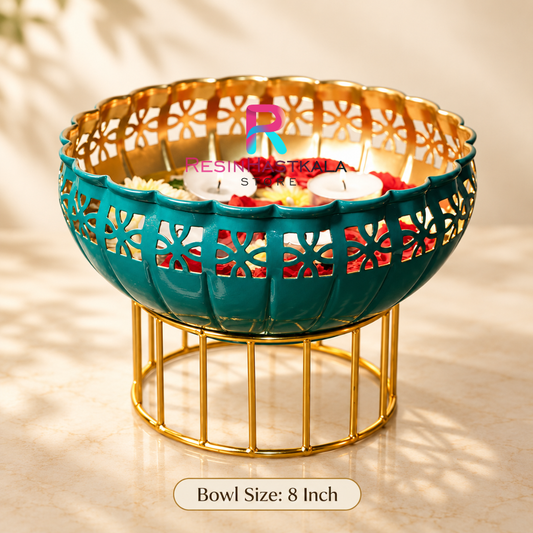 Premium Green Designer Metal Bowl with Stand for Candle Making & Decoration