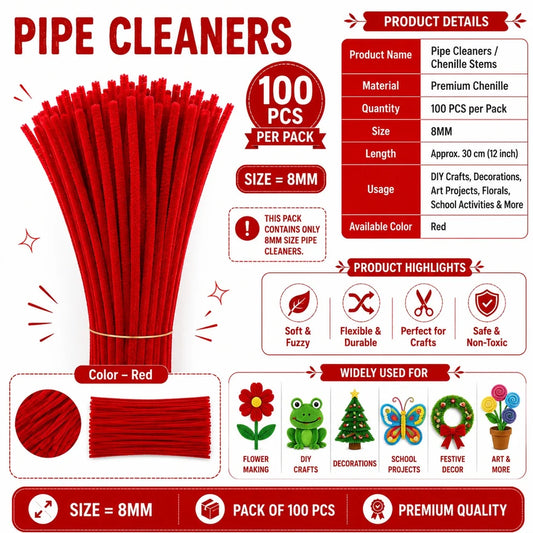 8 mm Premium Pipe Cleaners for Flower Making &  Diy Crafts Projects  – 100 Pcs (Approx.)