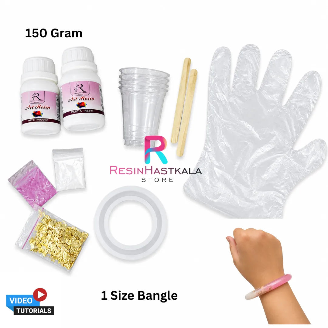 Resin Bangle Making Beginner Kit – Bangle A (10 mm Depth)  150 Gram Resin Kit with Silicone Bangle Mould, Mica Powder, Flakes & Free Video Tutorial