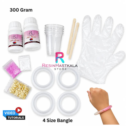 Resin Bangle Making Beginner Kit – Bangle A (10 mm Depth) | 300 Gram Resin Kit with Bangle Moulds, Mica Powder, Flakes & Free Step-by-Step Video Tutorial