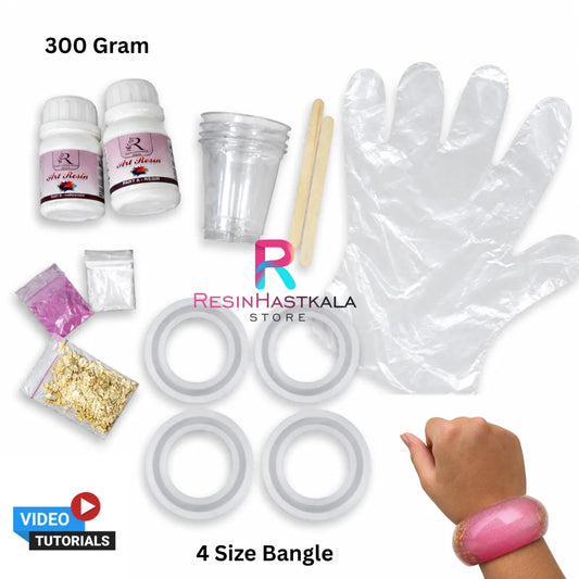 Resin Bangle Making Beginner Kit – Curved Patala Type B| 300 Gram Resin Kit with Bangle Moulds, Mica Powder, Flakes & Free Step-by-Step Video Tutorial