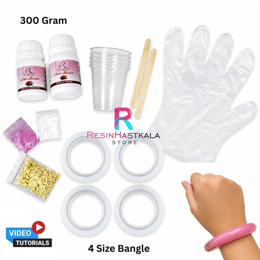 Resin Bangle Making Beginner Kit – Deep Bangle (15 mm) | 300 Gram Resin Kit with Bangle Moulds, Mica Powder, Flakes & Free Step-by-Step Video Tutorial