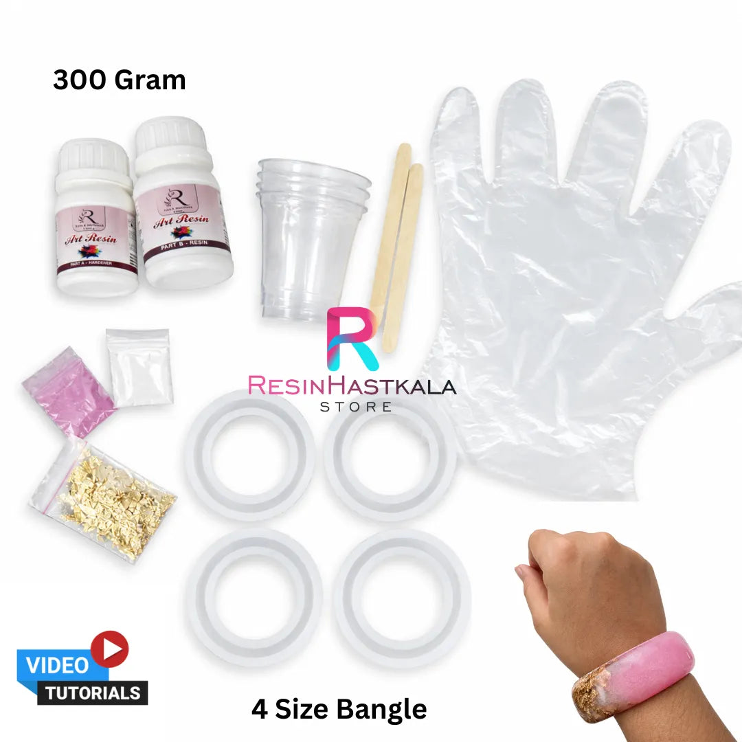 Resin Bangle Making Beginner Kit – Patala Type A | 300 Gram Resin Kit with Bangle Moulds, Mica Powder, Flakes & Free Step-by-Step Video Tutorial