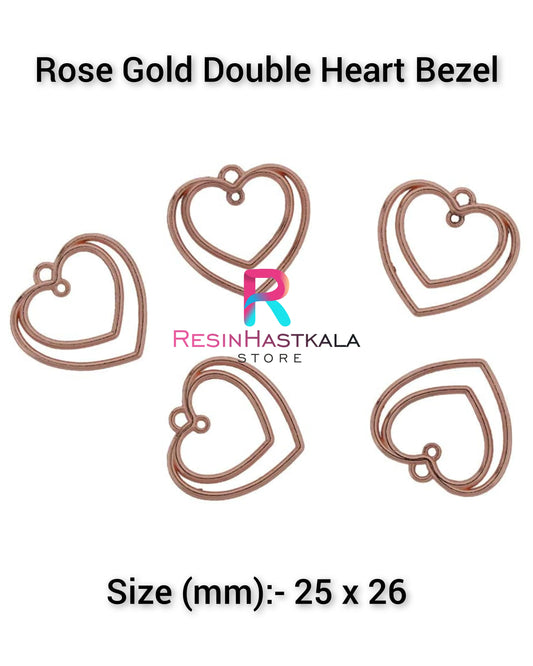 Rose Gold Double Heart Bezel (5 Piece)