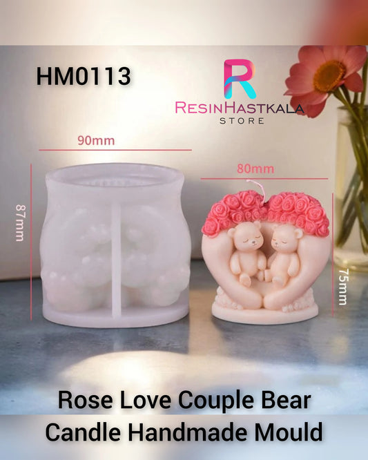 Rose Love Couple Bear Candle Handmade Mould (HM0113)