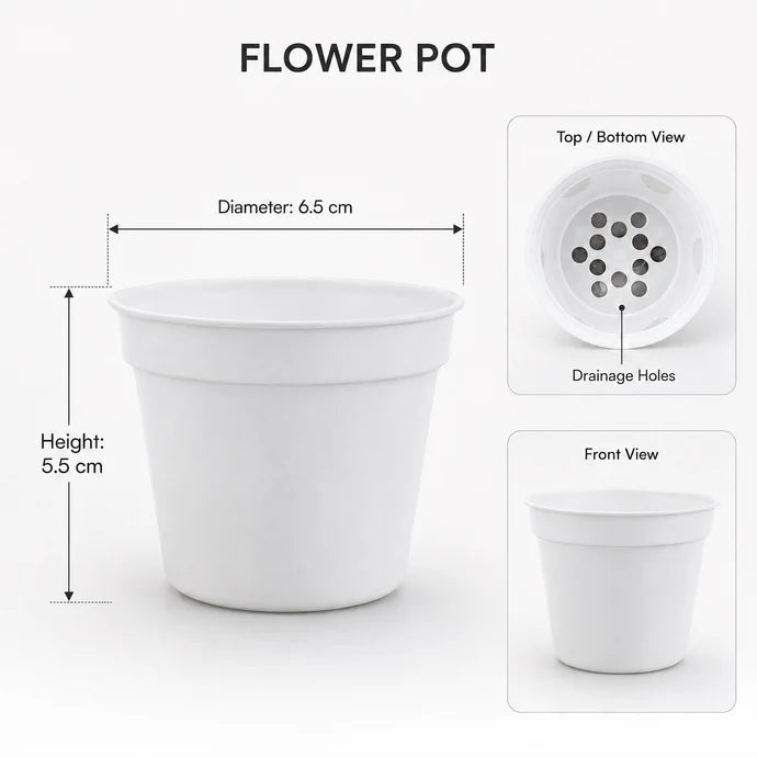 Round Plastic Flower Pot with Drainage Holes – 5.5 × 6.5 cm | Pack of 5