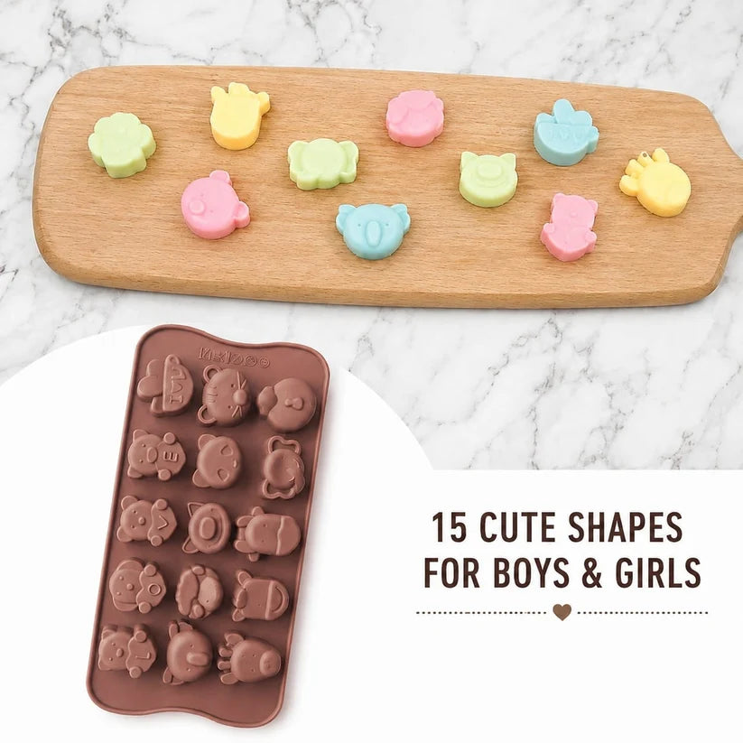 15 Cavity Cute Animal Silicone Mould 21 × 10.5 CM for DIY Resin, Concrete Art, Soap, Chocolate & Cake Making