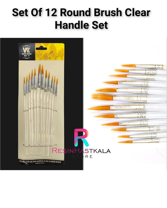 Set Of 12 Round Brush Clear Handle
