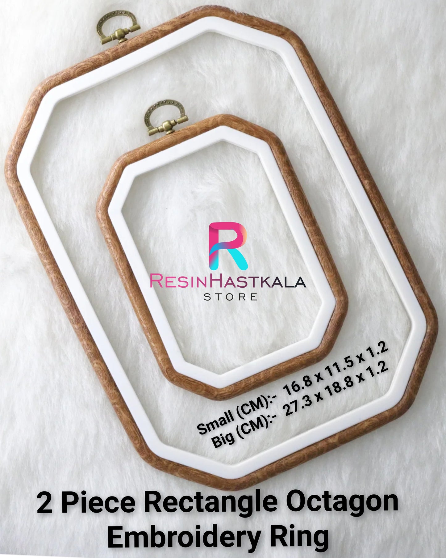 Set Of 2 Rectangle Octagon Embroidery Ring