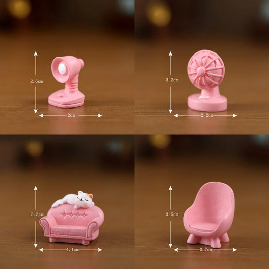 Set Of 4 Kitty Pink Furniture Miniature