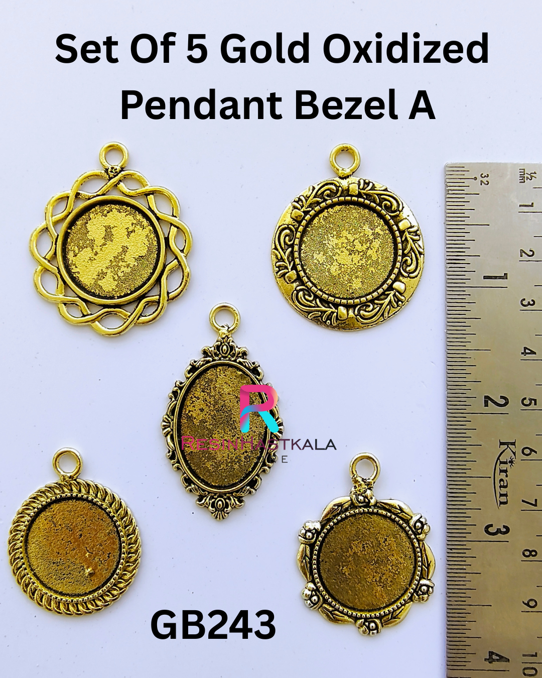 Set Of 5 Gold Oxidized  Pendant Bezel A